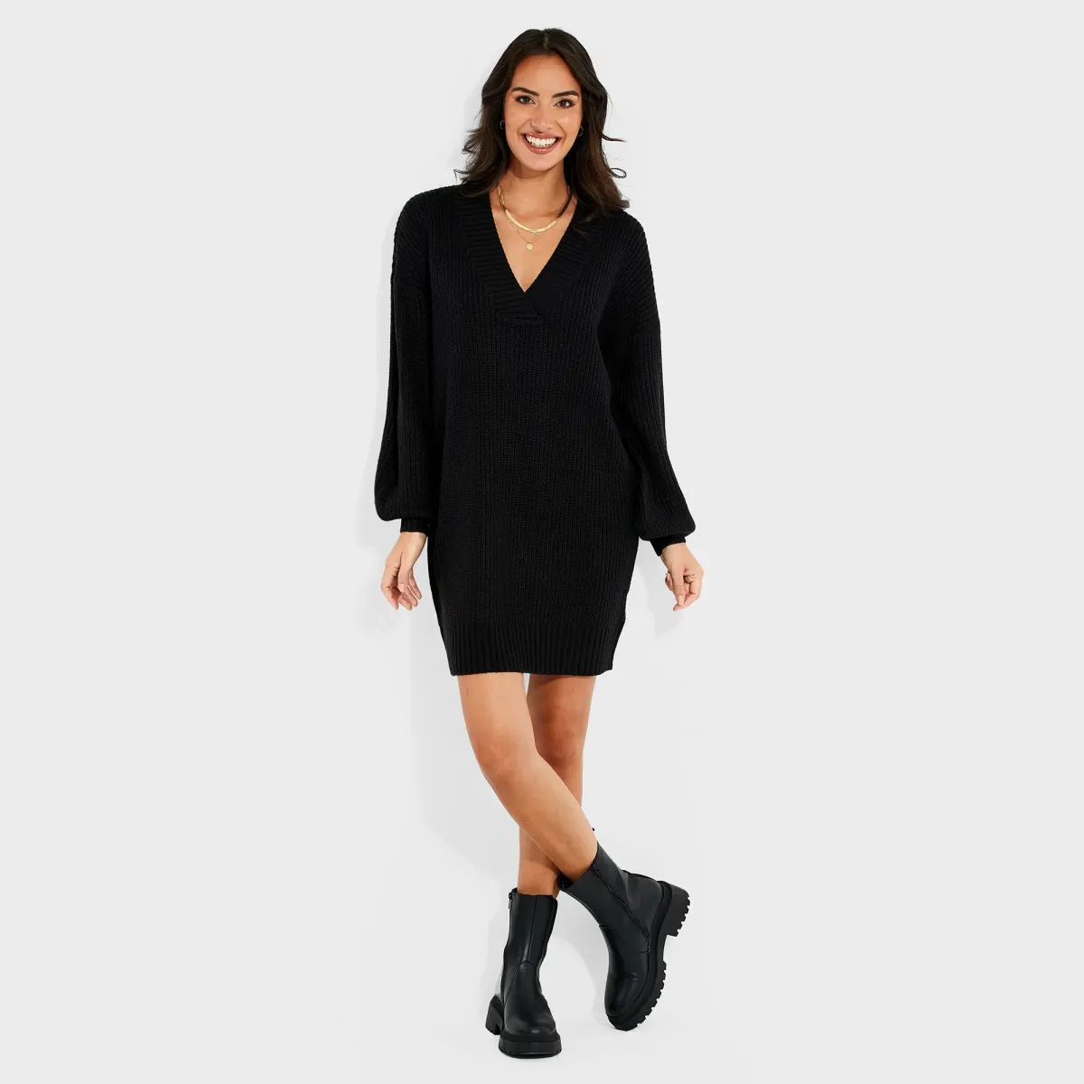 Threadbare Petite Ladies Knitted Neck Dress