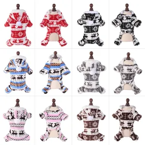 Winter Christmas Dog Jumpsuit – Warm Plush Pajamas for Pets