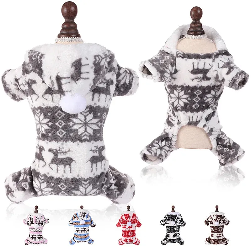 Winter Christmas Dog Jumpsuit – Warm Plush Pajamas for Pets