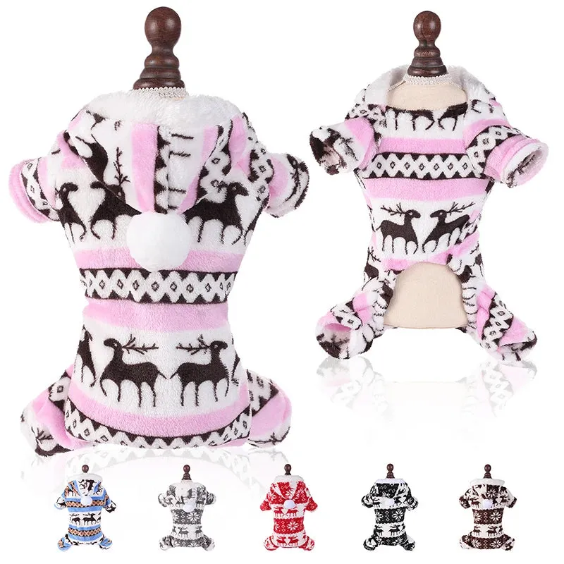 Winter Christmas Dog Jumpsuit – Warm Plush Pajamas for Pets