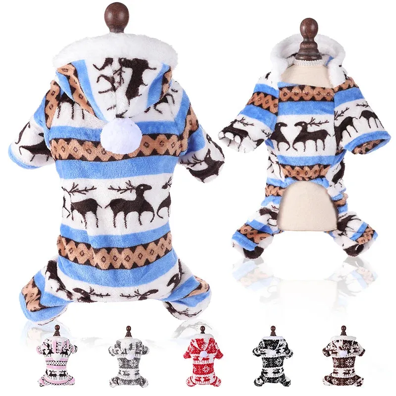 Winter Christmas Dog Jumpsuit – Warm Plush Pajamas for Pets