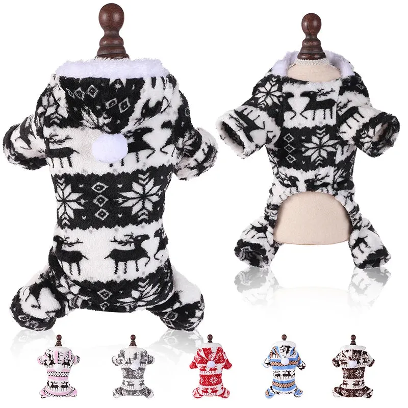 Winter Christmas Dog Jumpsuit – Warm Plush Pajamas for Pets