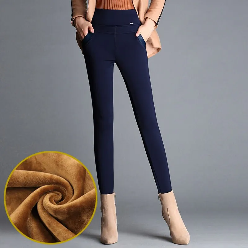 Women's Autumn/Winter Velvet High-Waist Skinny Warm Leggings