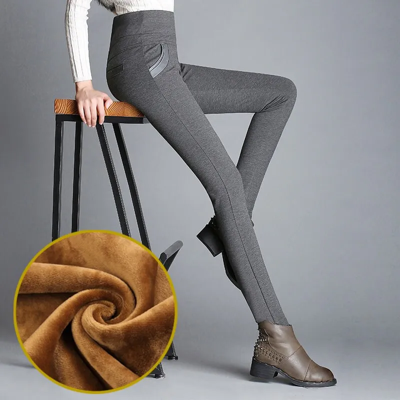 Women's Autumn/Winter Velvet High-Waist Skinny Warm Leggings