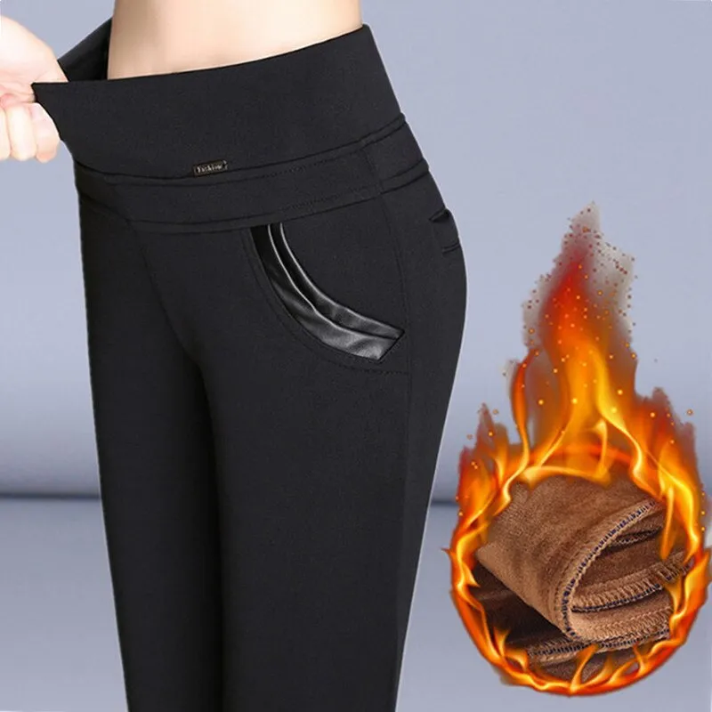 Women's Autumn/Winter Velvet High-Waist Skinny Warm Leggings