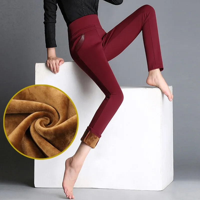 Women's Autumn/Winter Velvet High-Waist Skinny Warm Leggings