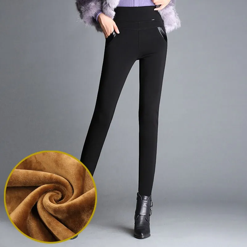 Women's Autumn/Winter Velvet High-Waist Skinny Warm Leggings