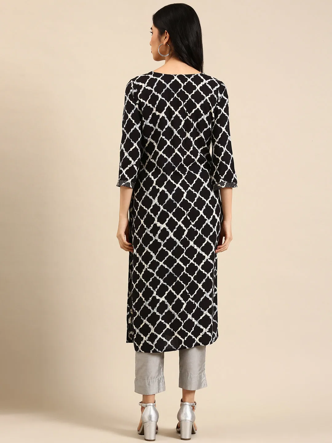 Women's Black Tie Dye Straight Kurta
