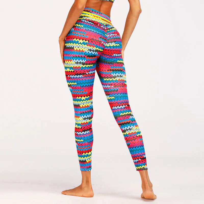 Women's Spring 3D Printing High Waist Fitness Leggings With Knit Pattern