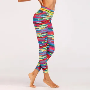 Women's Spring 3D Printing High Waist Fitness Leggings With Knit Pattern