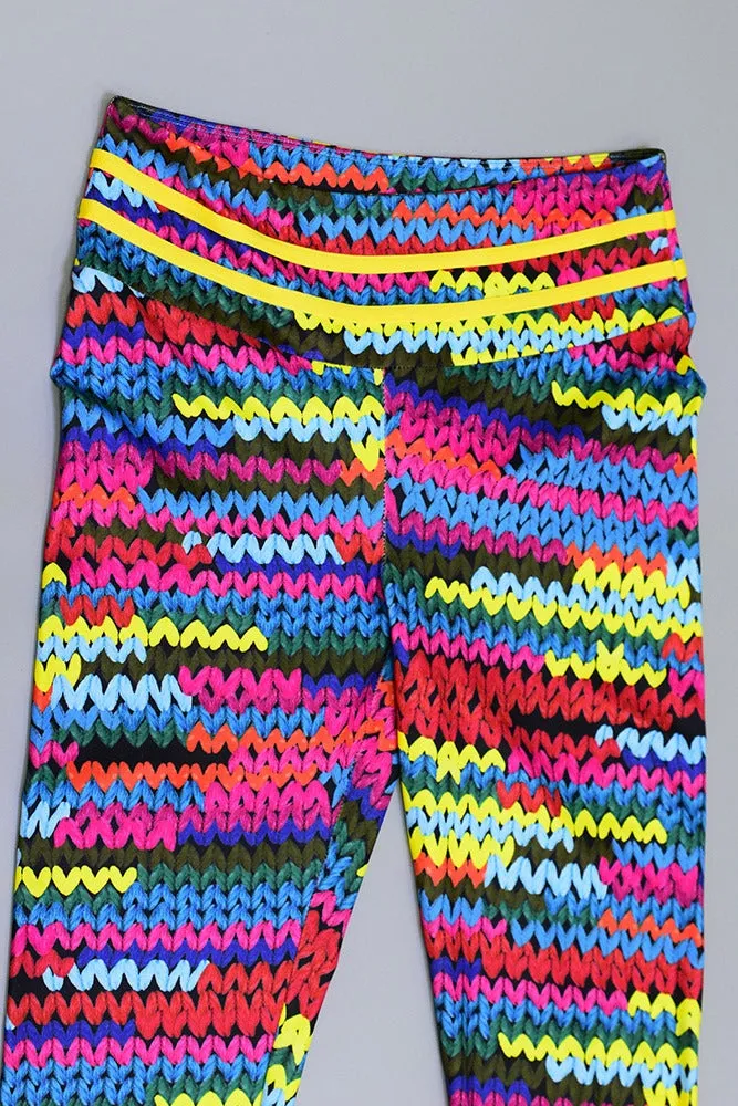 Women's Spring 3D Printing High Waist Fitness Leggings With Knit Pattern