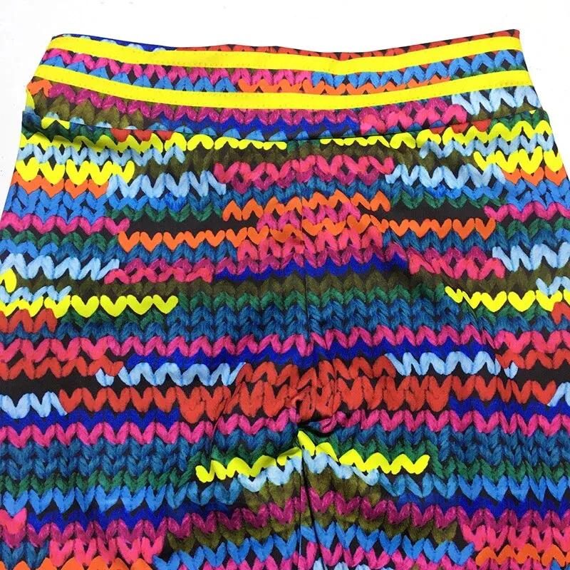 Women's Spring 3D Printing High Waist Fitness Leggings With Knit Pattern