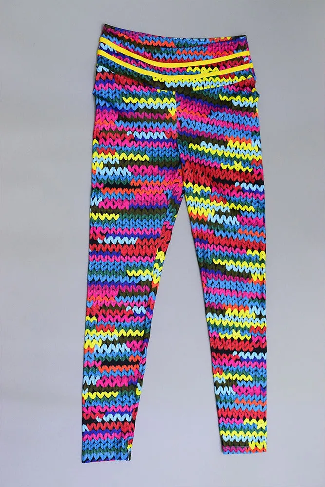 Women's Spring 3D Printing High Waist Fitness Leggings With Knit Pattern